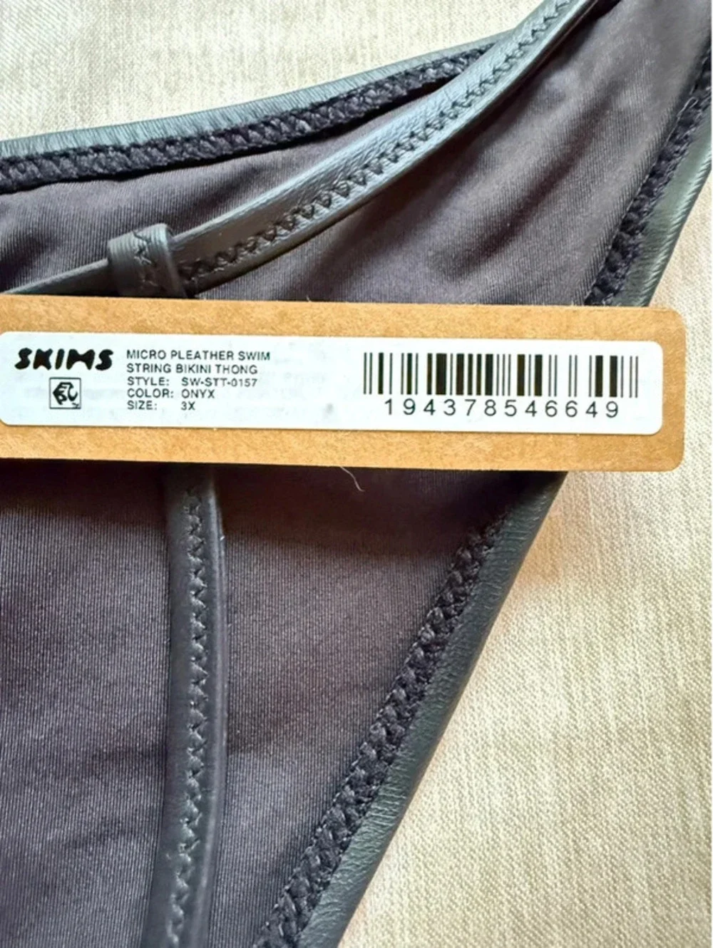 Skims Swim NWT Micro Pleather Swim Sting Bikini Bottom Black Size 3X